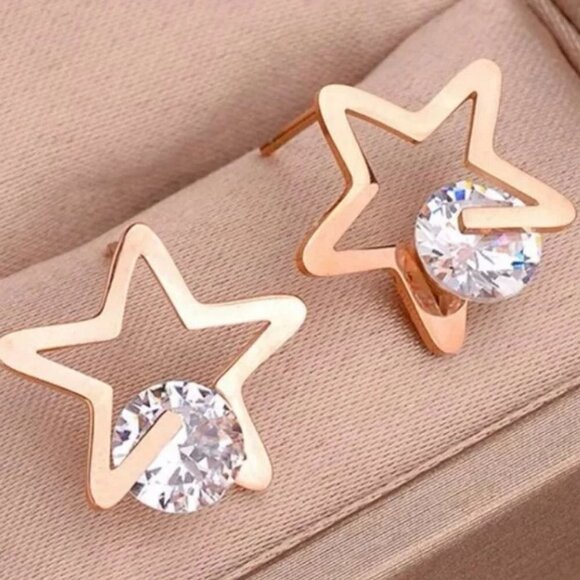 Jewelry - Gold Diamond Star Earrings